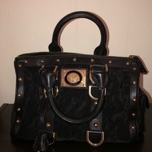 VERSACE Black & Gold Madonna Boston Handbag